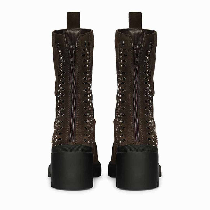 Saint Celestia Brown Leather Crystal High Ankle Boots