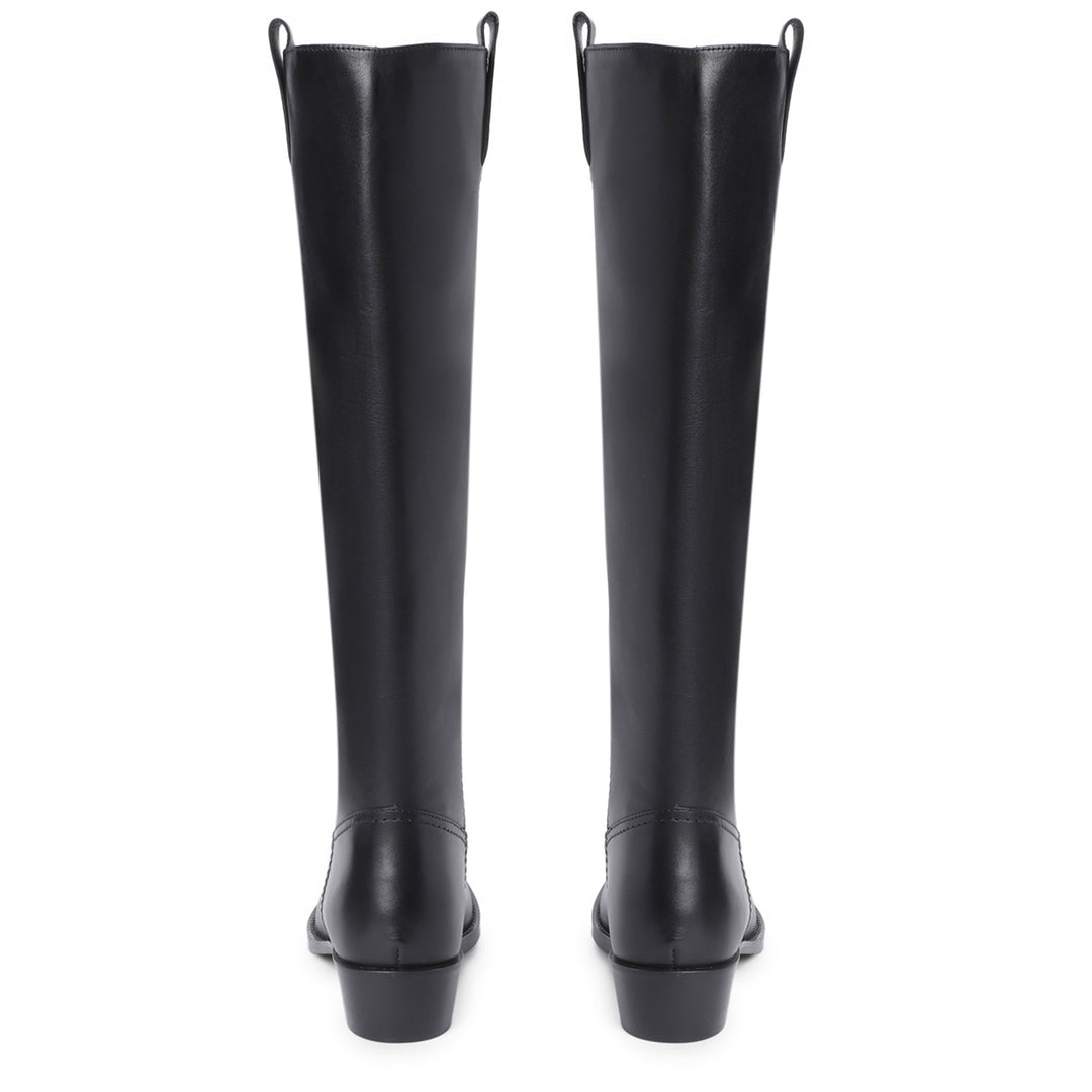 Saint Alessia Black Leather Block Heel Knee High Boots