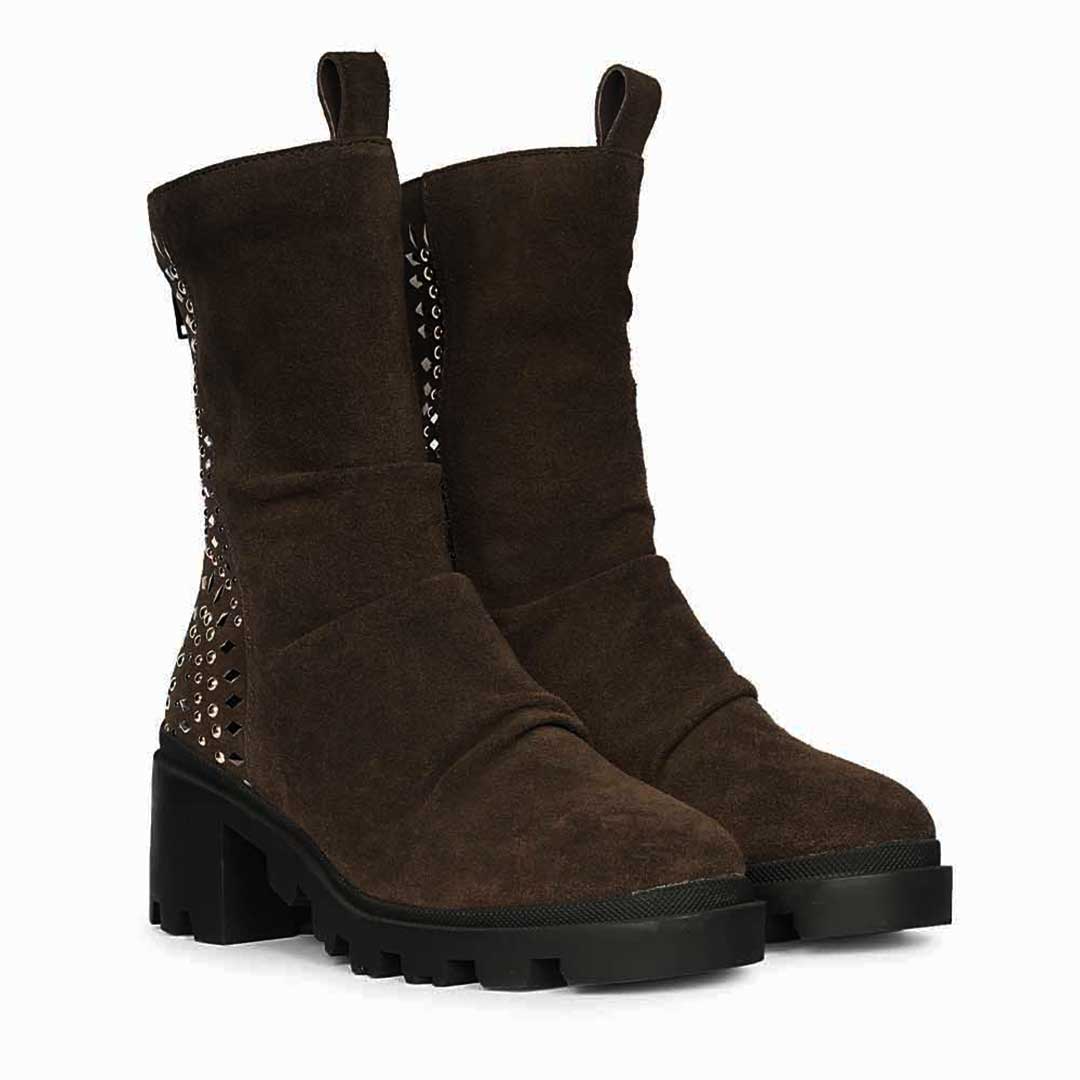 Saint Celestia Brown Leather Crystal High Ankle Boots