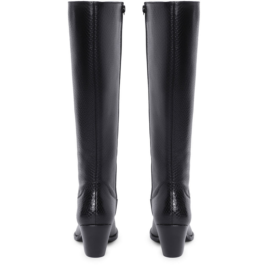 Saint Clochette Snake Embossed Black Leather Knee High Boots