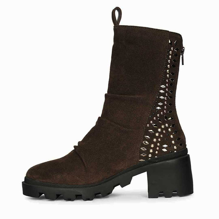 Saint Celestia Brown Leather Crystal High Ankle Boots