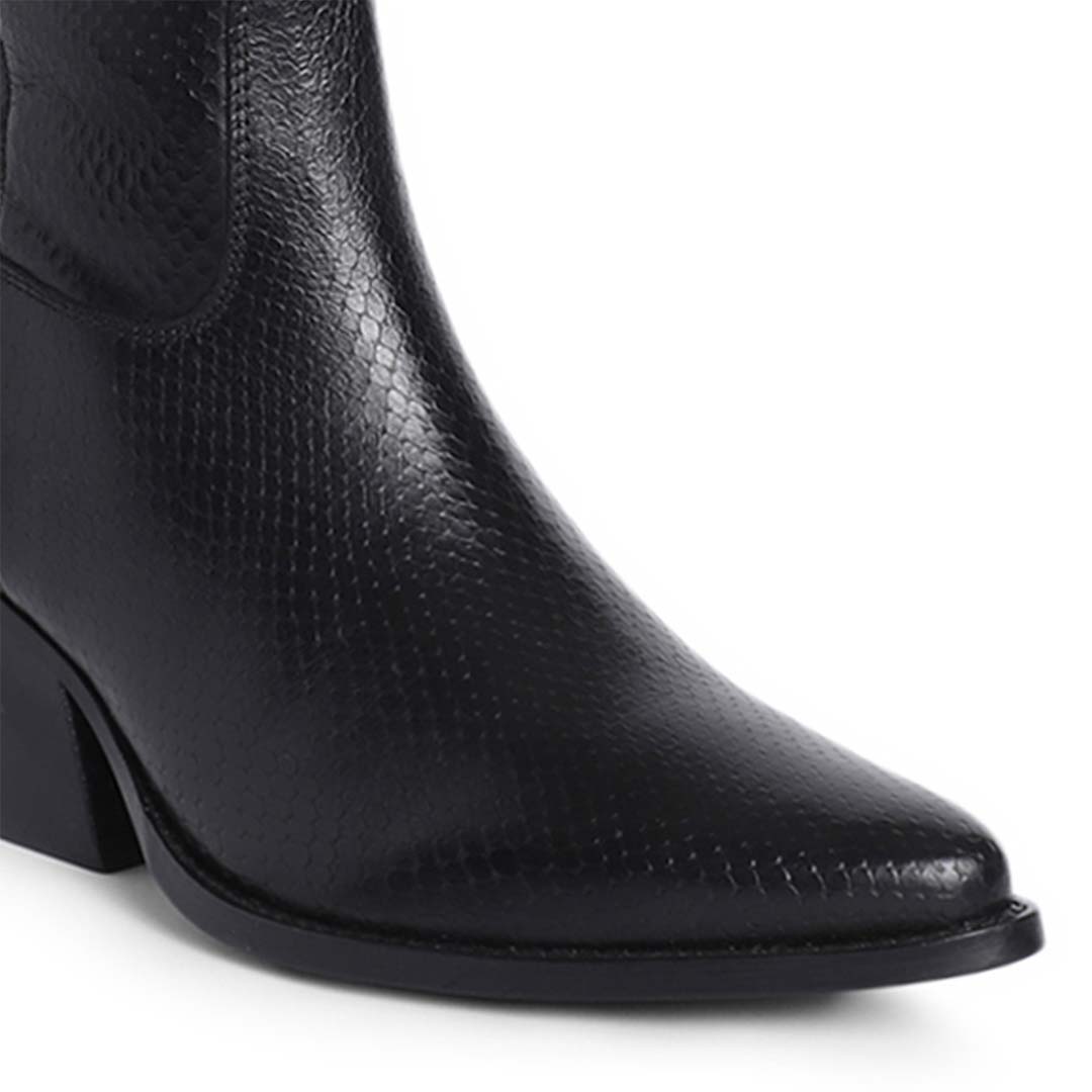 Saint Clochette Snake Embossed Black Leather Knee High Boots