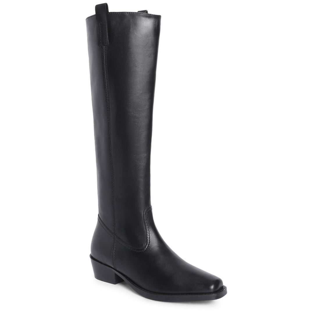 Saint Alessia Black Leather Block Heel Knee High Boots