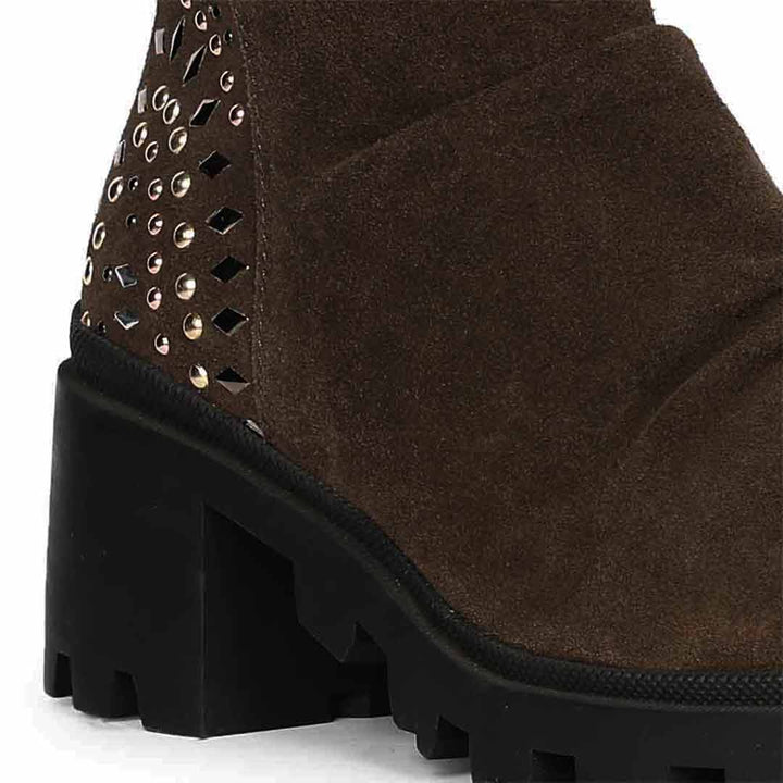 Saint Celestia Brown Leather Crystal High Ankle Boots