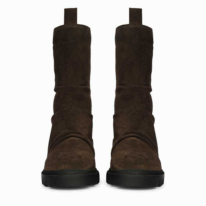 Saint Celestia Brown Leather Crystal High Ankle Boots