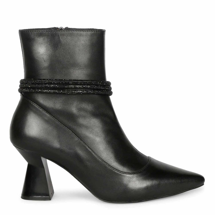 Saint Grace Black Leather Zipper Pointed Toe Heel Boots