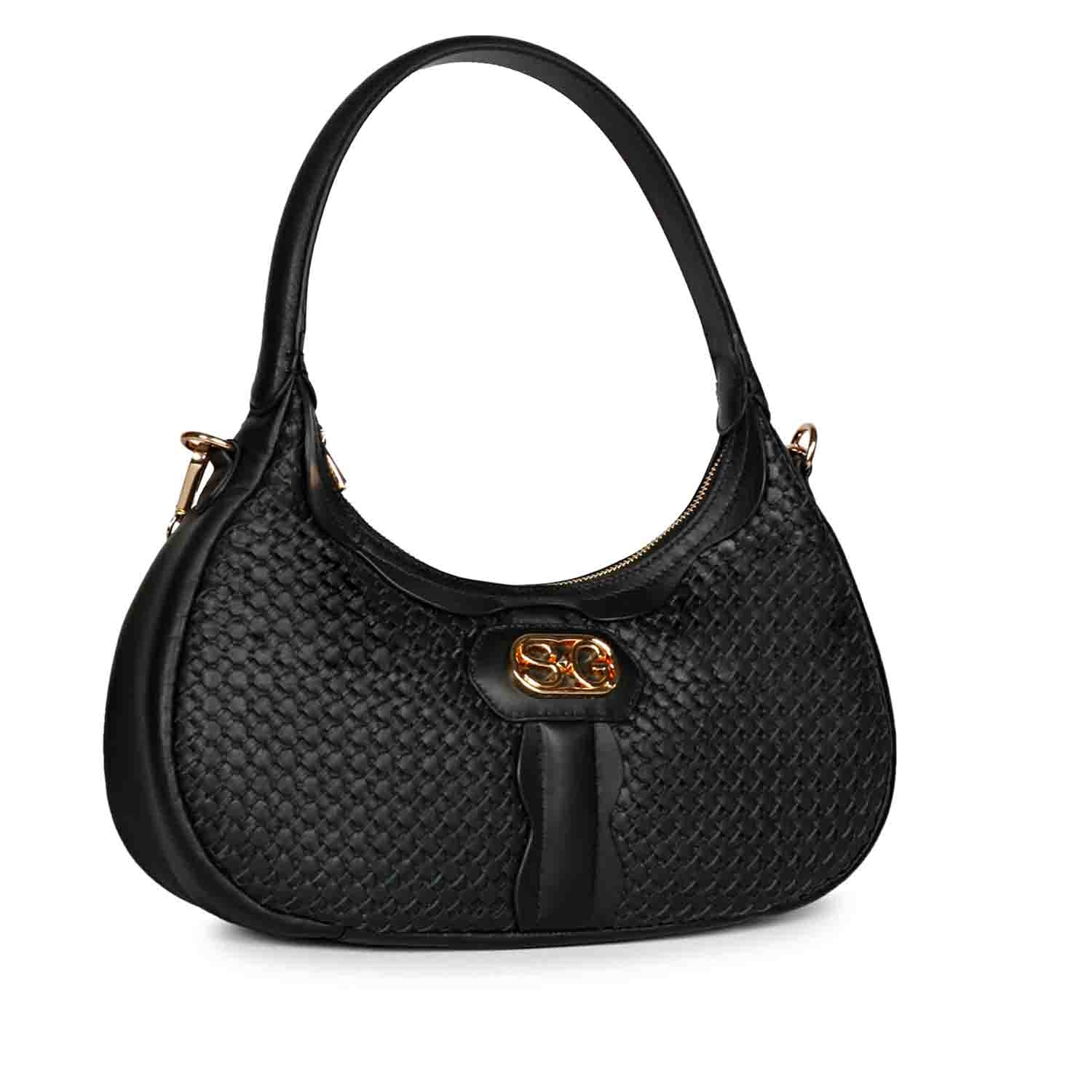 Tesorina Black Hand Woven Leather Hobo Bags