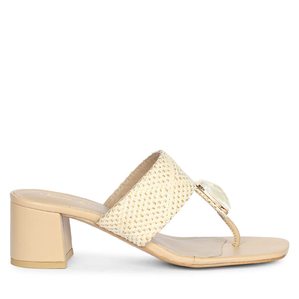 Saint Stevie Beige Raffia Block Heels