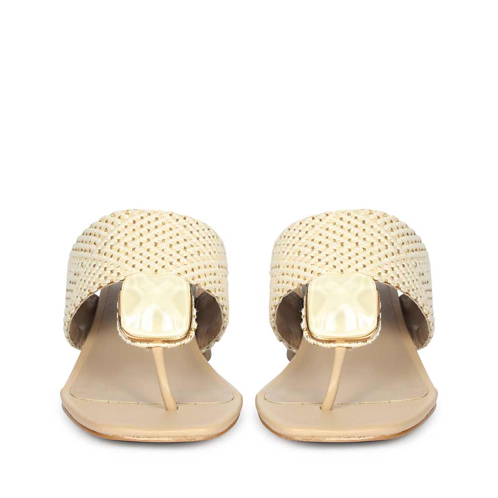 Beige Raffia Embellished Heels