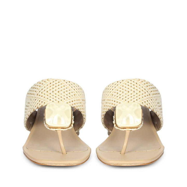 Beige Raffia Embellished Heels