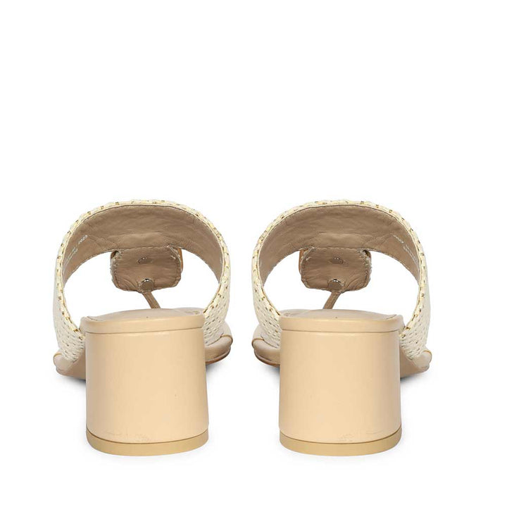Women's Beige Raffia Block Heel Sandals