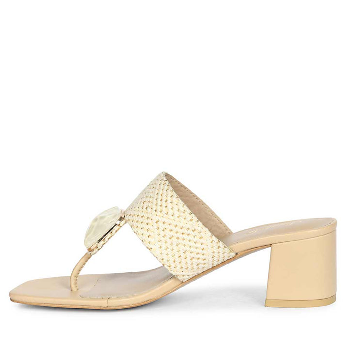 Stone Accent Beige Dress Heels
