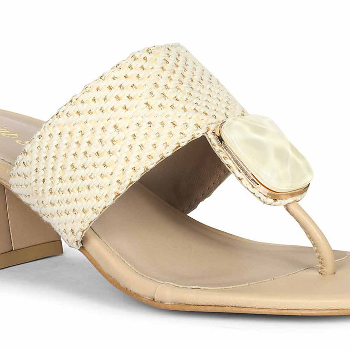 Beige Raffia Heeled Sandals
