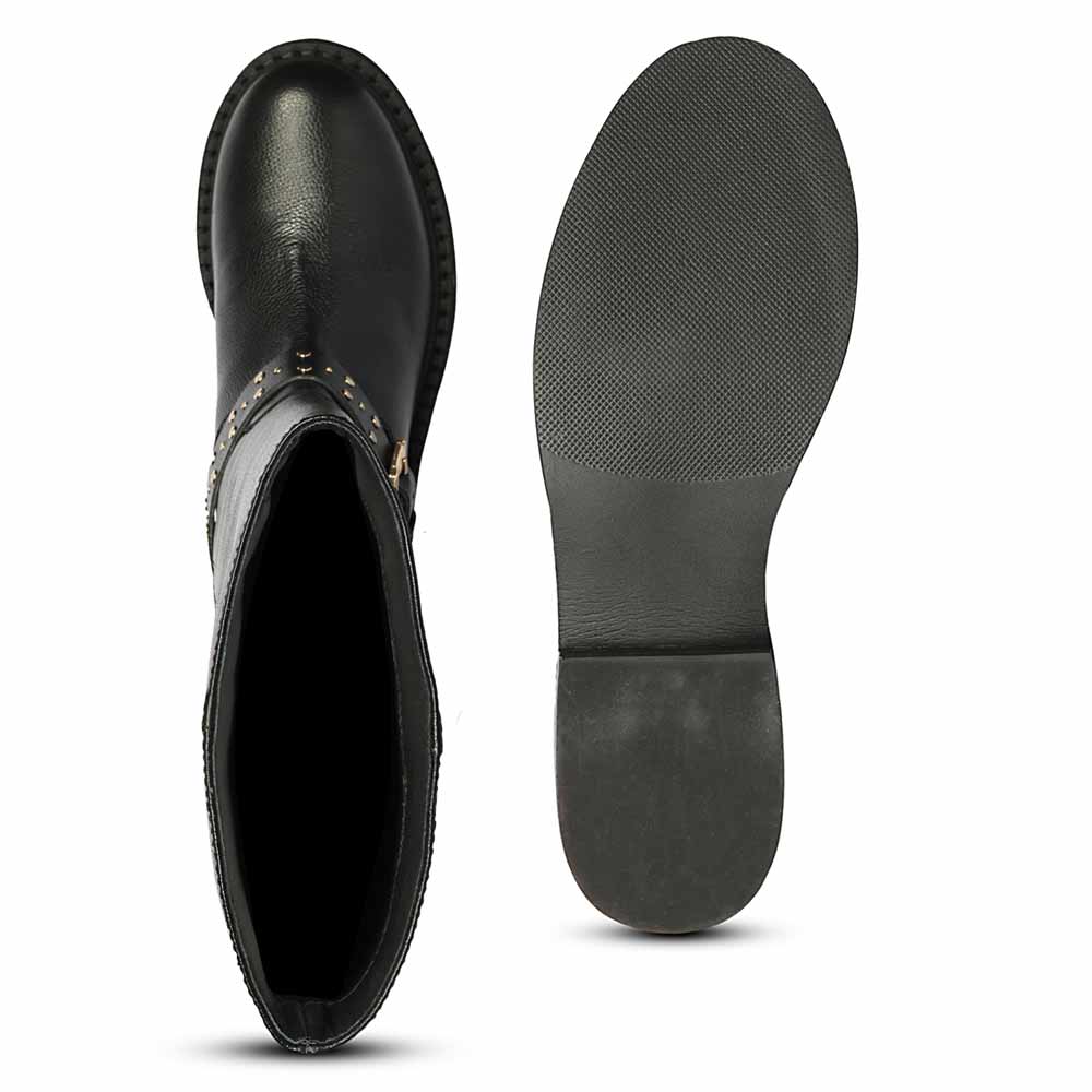 Saint Harley Studded Harness Black Leather Long Boots