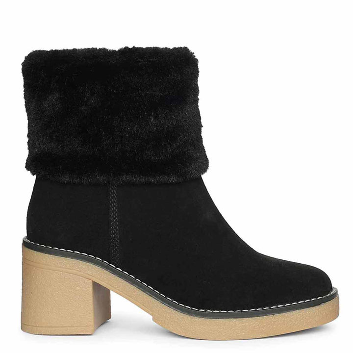 Saint Glacienne Black Suede Leather Fur Cuff Ankle Boots