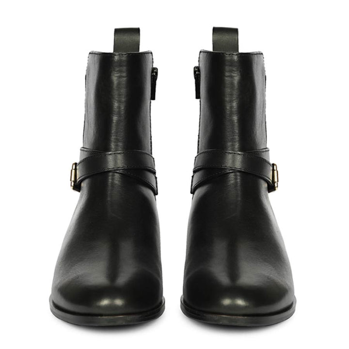 Saint Zola Black Leather Buckle Ankle Boots