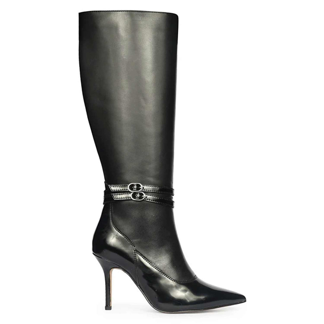Saint Rey Buckle Decor Black Leather Long Boots