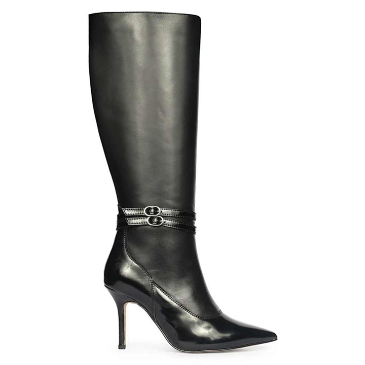 Saint Rey Buckle Decor Black Leather Long Boots