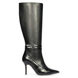 Saint Rey Buckle Decor Black Leather Long Boots
