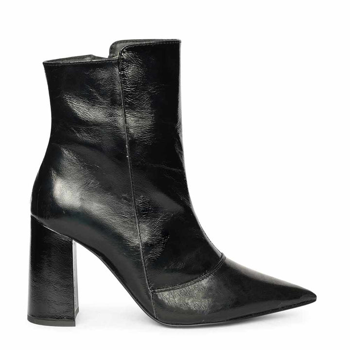 Saint Maura Black Crinkle Patent Leather High Ankle Boots