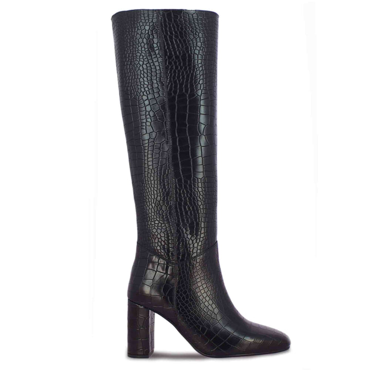 Saint Emily Black Croco Vegan Leather Long Boots