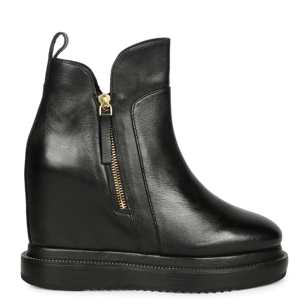 Saint Galena Black Leather Inner Wedge Heel Ankle Boots