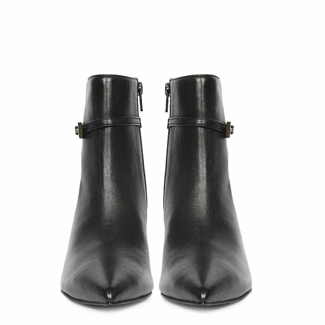 Saint Darcie Buckle Decor Black Leather Ankle Boots