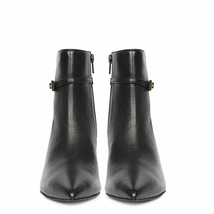 Saint Darcie Buckle Decor Black Leather Ankle Boots
