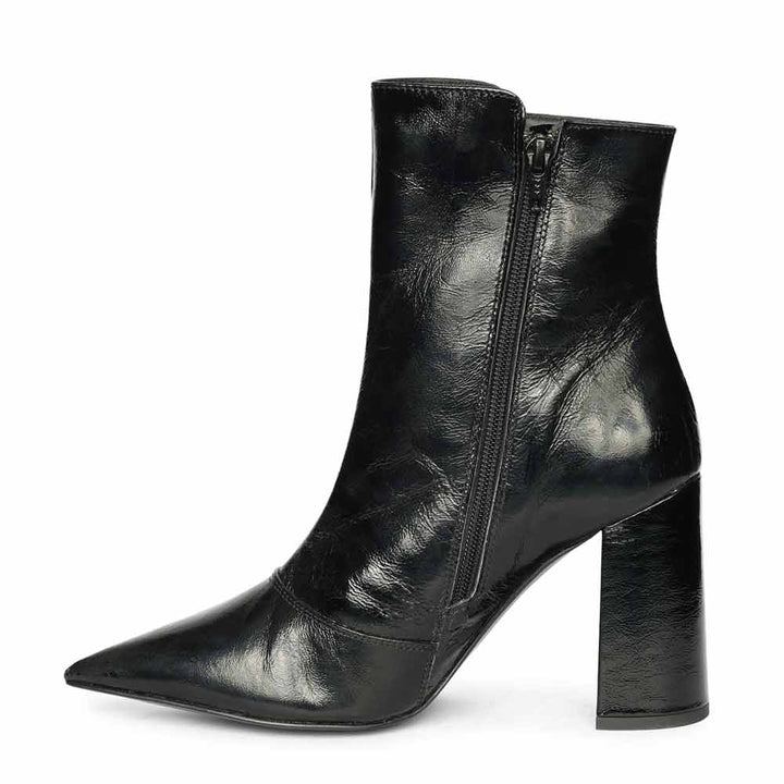 Saint Maura Black Crinkle Patent Leather High Ankle Boots