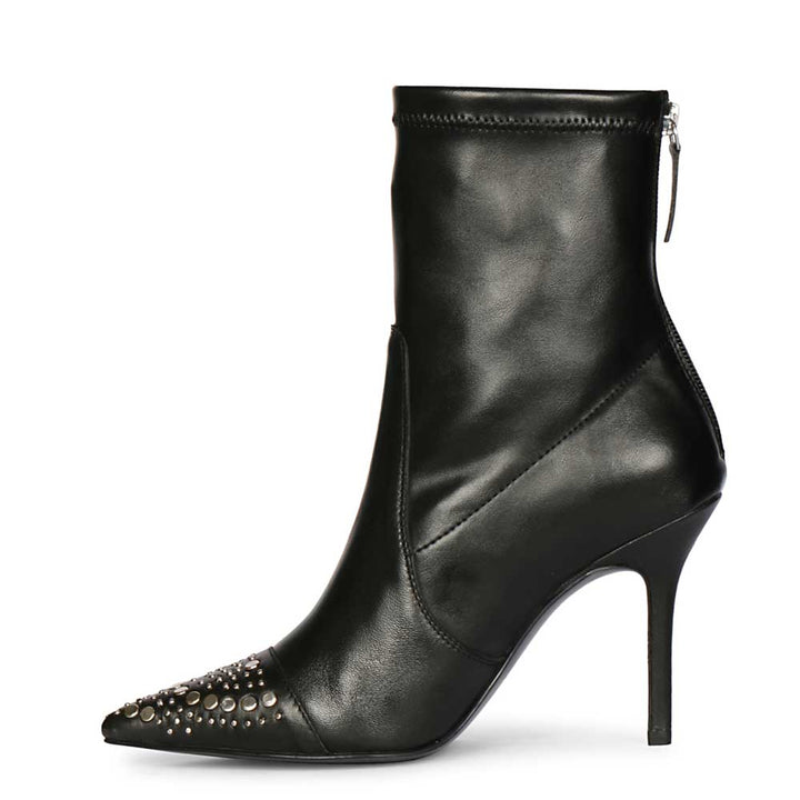 Saint Estrella Studded Stretch Black Napa Stiletto Ankle Boots