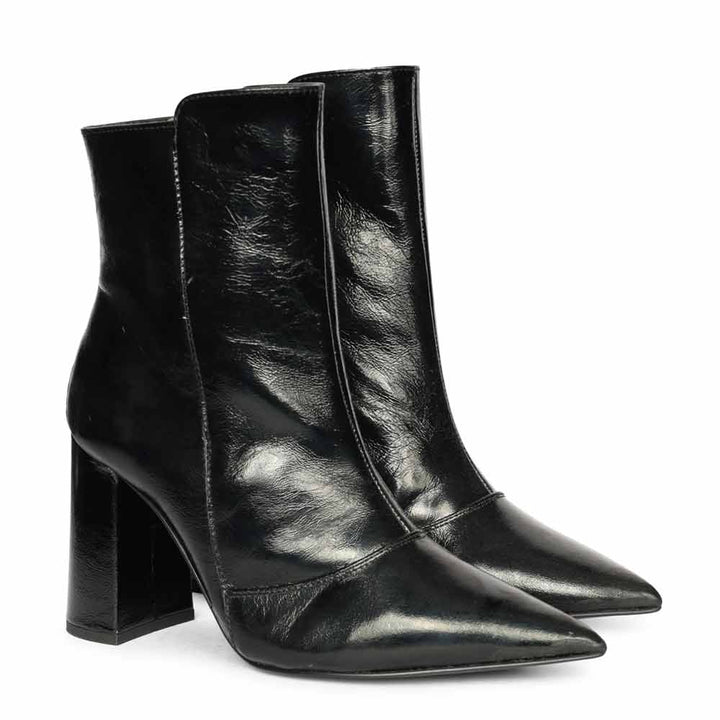 Saint Maura Black Crinkle Patent Leather High Ankle Boots
