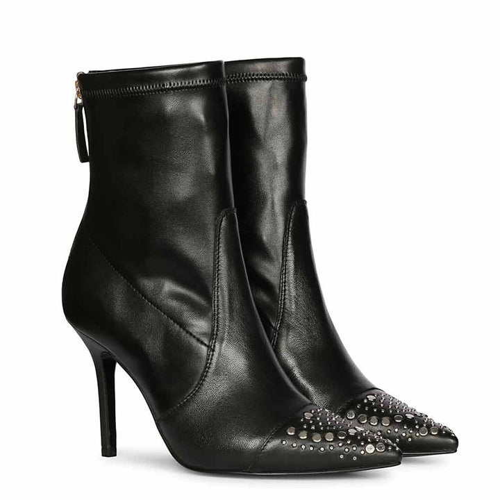 Saint Estrella Studded Stretch Black Napa Stiletto Ankle Boots