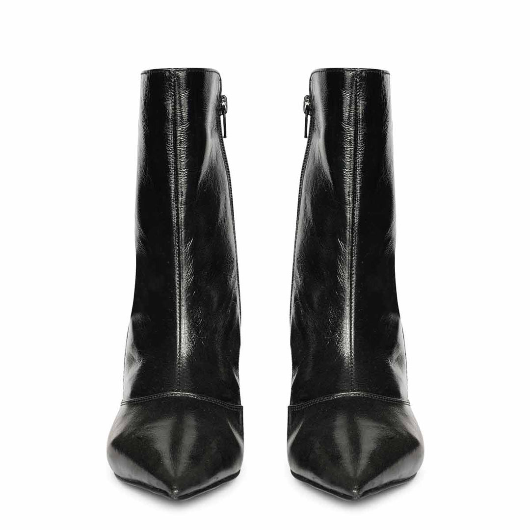 Saint Maura Black Crinkle Patent Leather High Ankle Boots