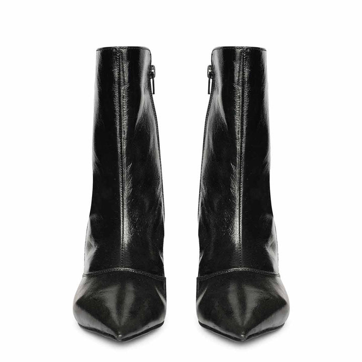 Saint Maura Black Crinkle Patent Leather High Ankle Boots