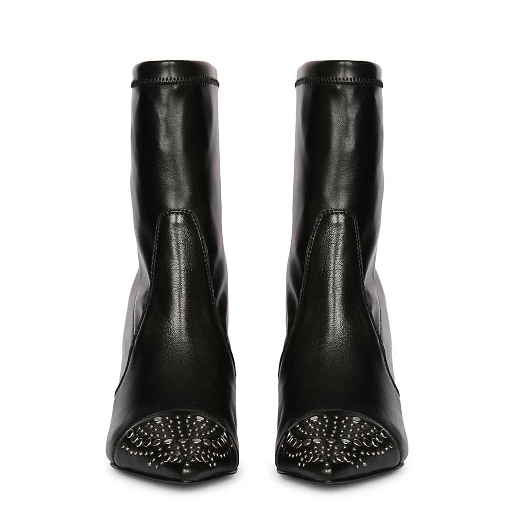 Saint Estrella Studded Stretch Black Napa Stiletto Ankle Boots