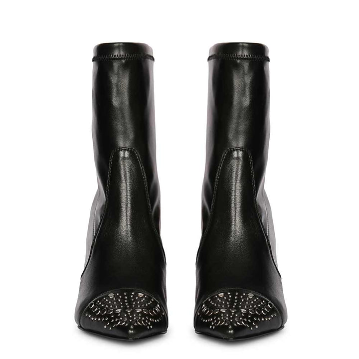 Saint Estrella Studded Stretch Black Napa Stiletto Ankle Boots