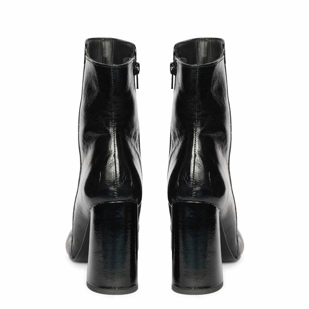 Saint Maura Black Crinkle Patent Leather High Ankle Boots