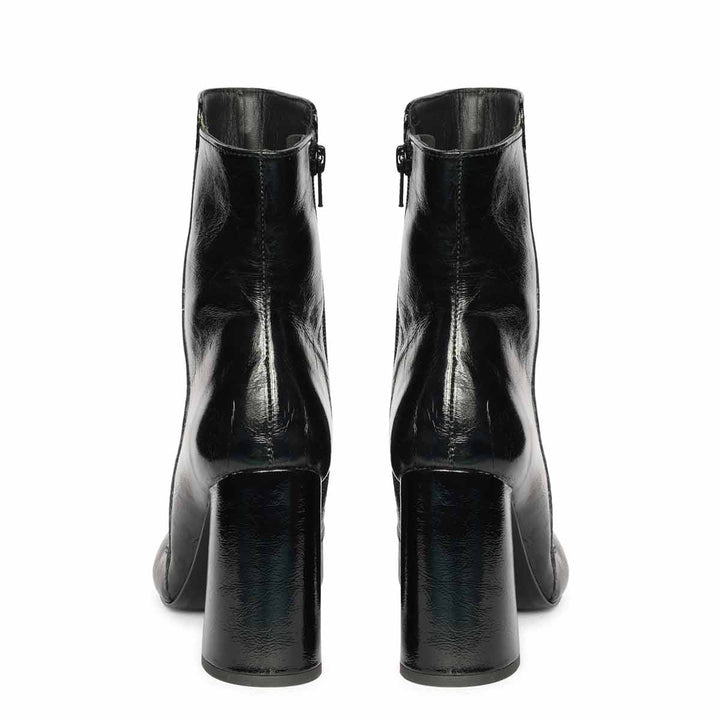 Saint Maura Black Crinkle Patent Leather High Ankle Boots