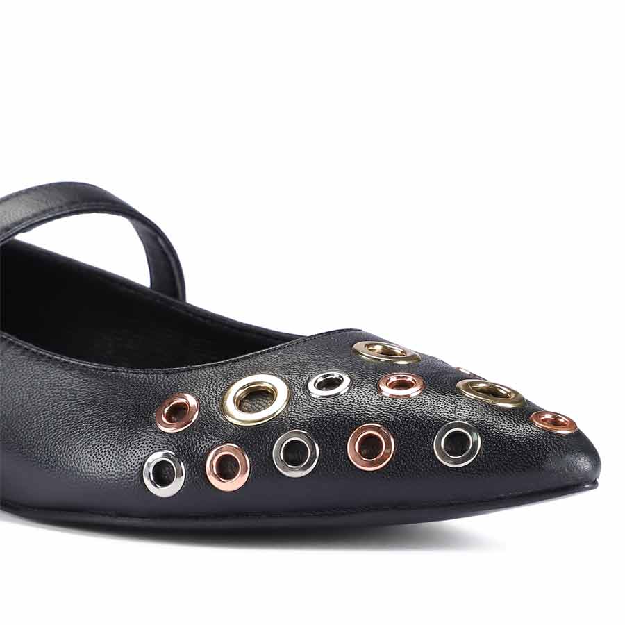 Saint Anouk Multi Eyelets Black Leather Ballerinas
