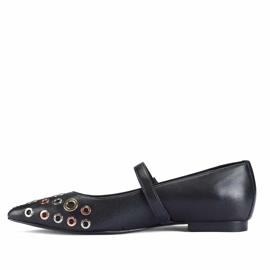 Saint Anouk Multi Eyelets Black Leather Ballerinas