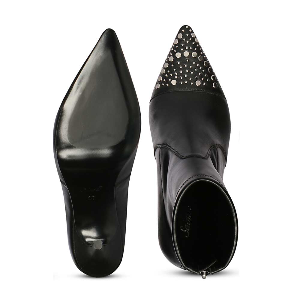 Saint Estrella Studded Stretch Black Napa Stiletto Ankle Boots