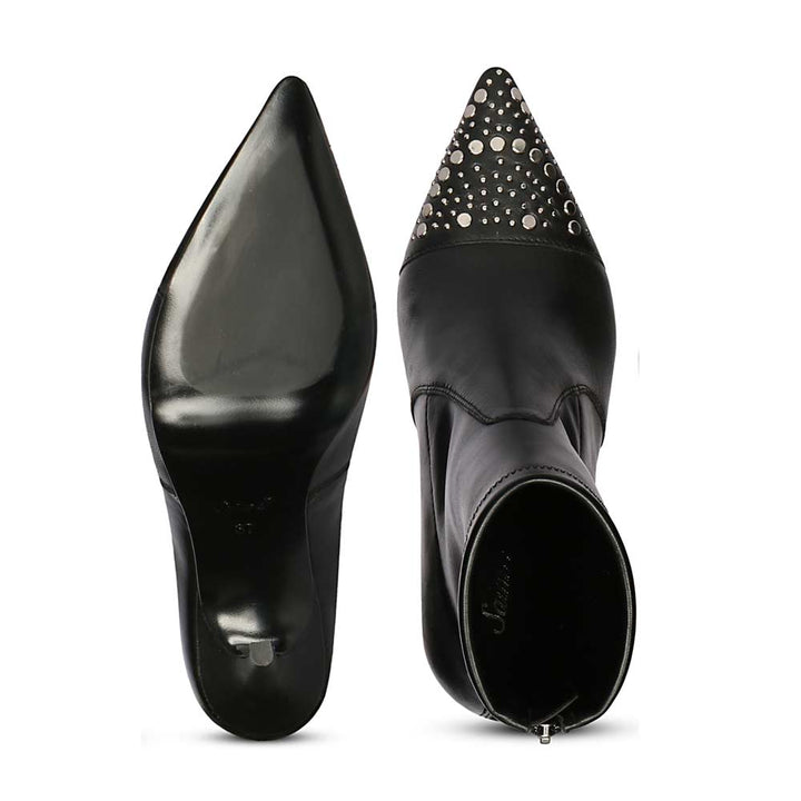 Saint Estrella Studded Stretch Black Napa Stiletto Ankle Boots