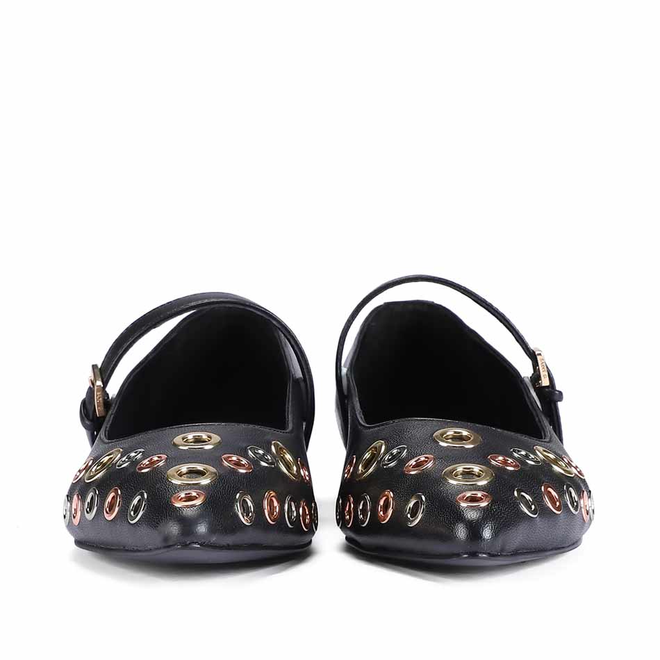 Saint Anouk Multi Eyelets Black Leather Ballerinas