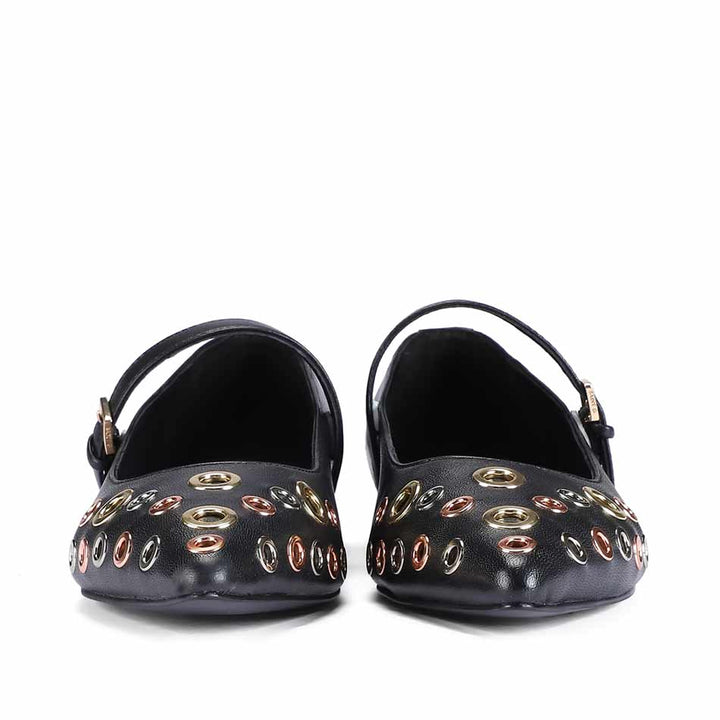Saint Anouk Multi Eyelets Black Leather Ballerinas