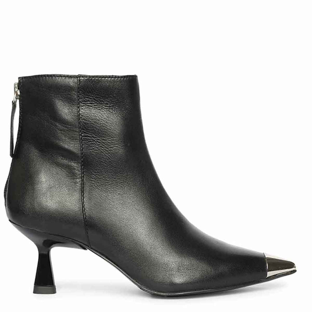 Saint Celvyn Black Leather Pointed Toe Cap Ankle Boots