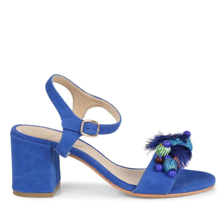 Blue Leather Block Heel for women