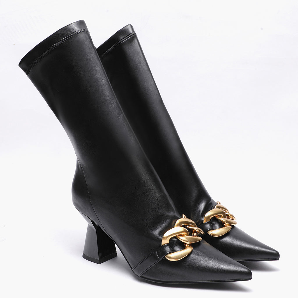 Saint Rosalie Black Stretch Napa Pointed Heel Calf Boots