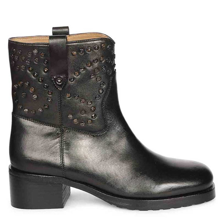 Saint Orly Black Leather Studded High Ankle Boots