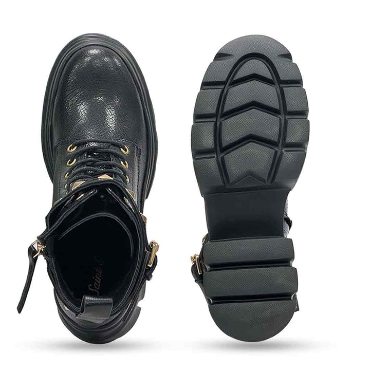 Saint Stella Black Leather Lace Up High Ankle Boots