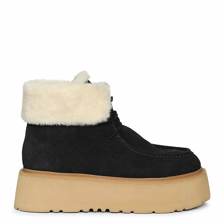 Saint Svaline Black Suede Leather Fur-Lined Platform Boots